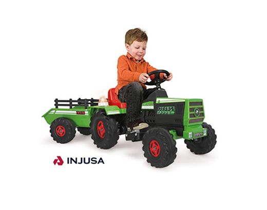 INJUSA- Tractor con Remolque para Niños 6 V, Color Verde, 3