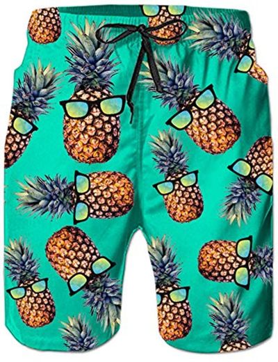 Loveternal Boardshorts para Hombre Summer Beach Board Shorts Pineapple Black Swimshorts con Bolsillos Laterales Azul XXL