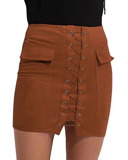 CNFIO Mujer Faldas Elegantes De Cintura Alta Slim Fit Moda Vintage Punk Faldas Cortas Minifalda Falda Mini Cuer