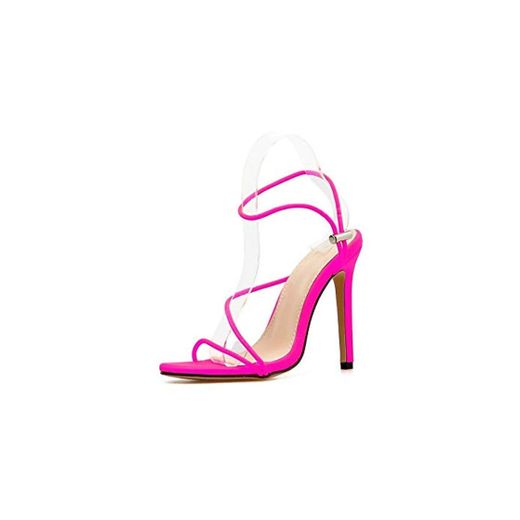 Candy Bright Color Women's Shoes Non Slip Rubber Sole Thin Strap Fashion Simple High Heels Rose_Red_39