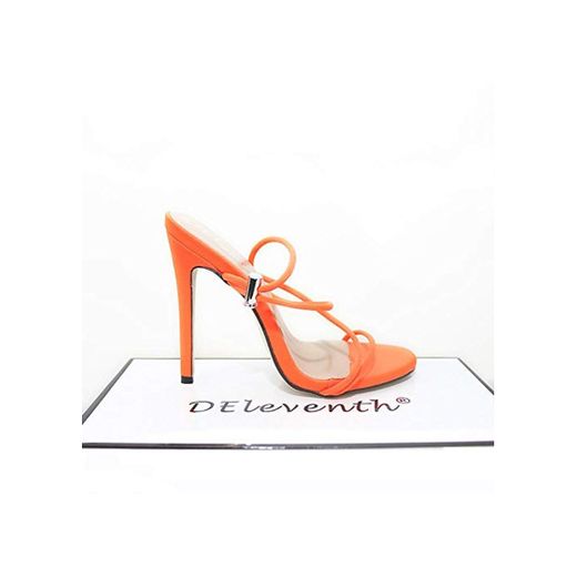 Tingxx Candy Bright High Heeled Shoes with Adjustable Buckle Large Size Women's Shoes Orange_39