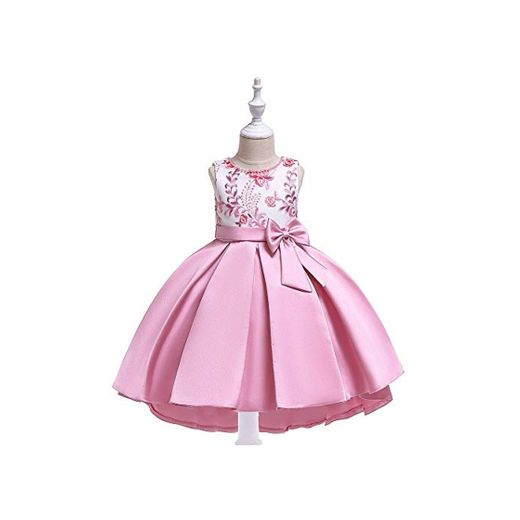 Vestido de los niños Niños niñas flor princesa vestido floral de encaje sin mangas pajarita bebé encantador fiesta de cumpleaños vestido alto alto plisado satinado Las muchachas de flor vestido de pri