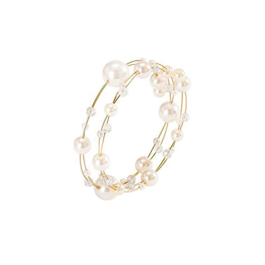 RRB-Bracelet Perlas Pulsera Mujer Perlas Blancas Material De Aleación