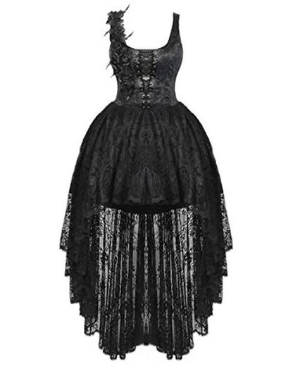 Punk Rave Gardenia Vestido Gótico Negro Steampunk Vintage Encaje Tren Noche -