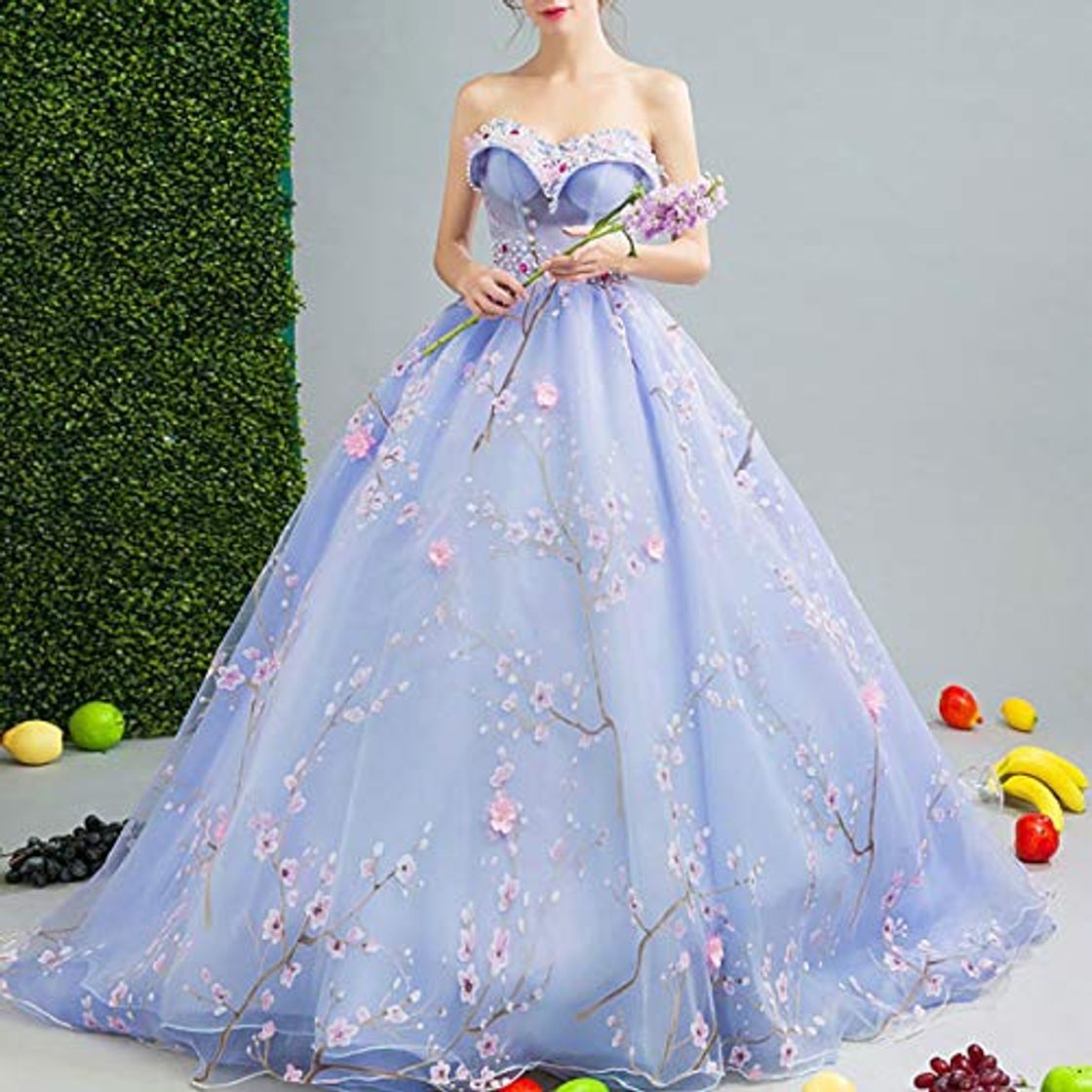 Moda W&TT Mujeres con Cuentas appliquer Tul Prom Vestido Bordado Flor Vestido de