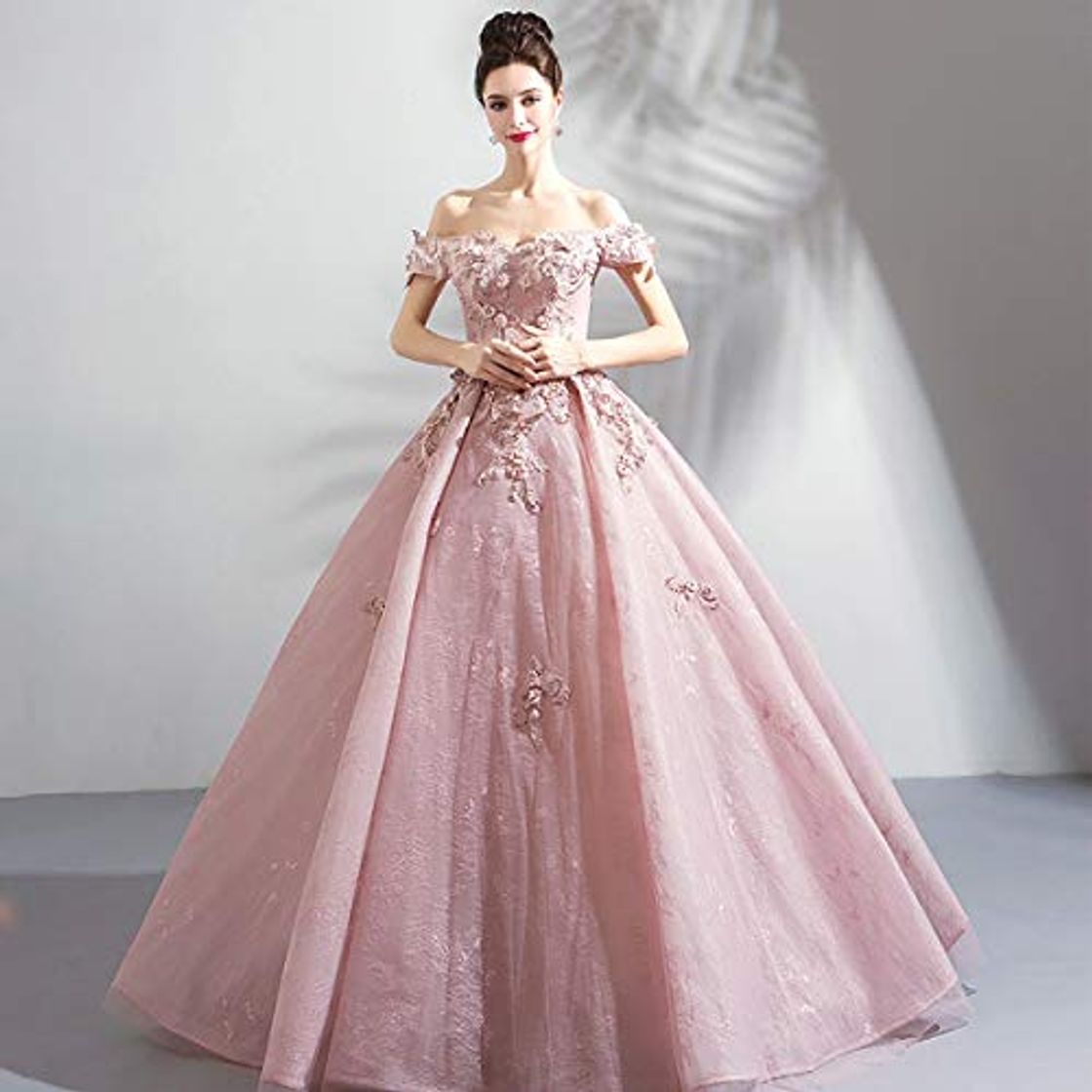 Moda W&TT Mujeres con Cuentas appliquer Rosa Puffy Ball Prom Vestido Novia de