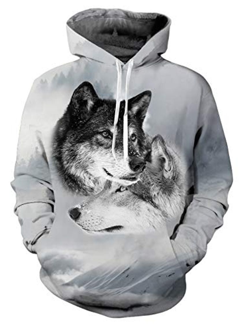 Fashion TUONROAD Sudadera con Capucha Hombre Novedad Wolf 3D Impreso Blanco Hoodie Mujer