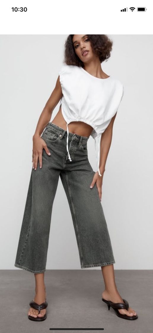 Jeans Hi Rise Wide Leg Cropped