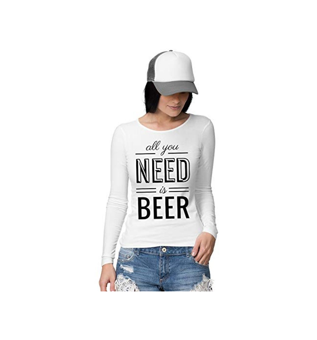 Moda BLAK TEE Mejur All You Need is Beer Slogan Camisa De Manga Larga L