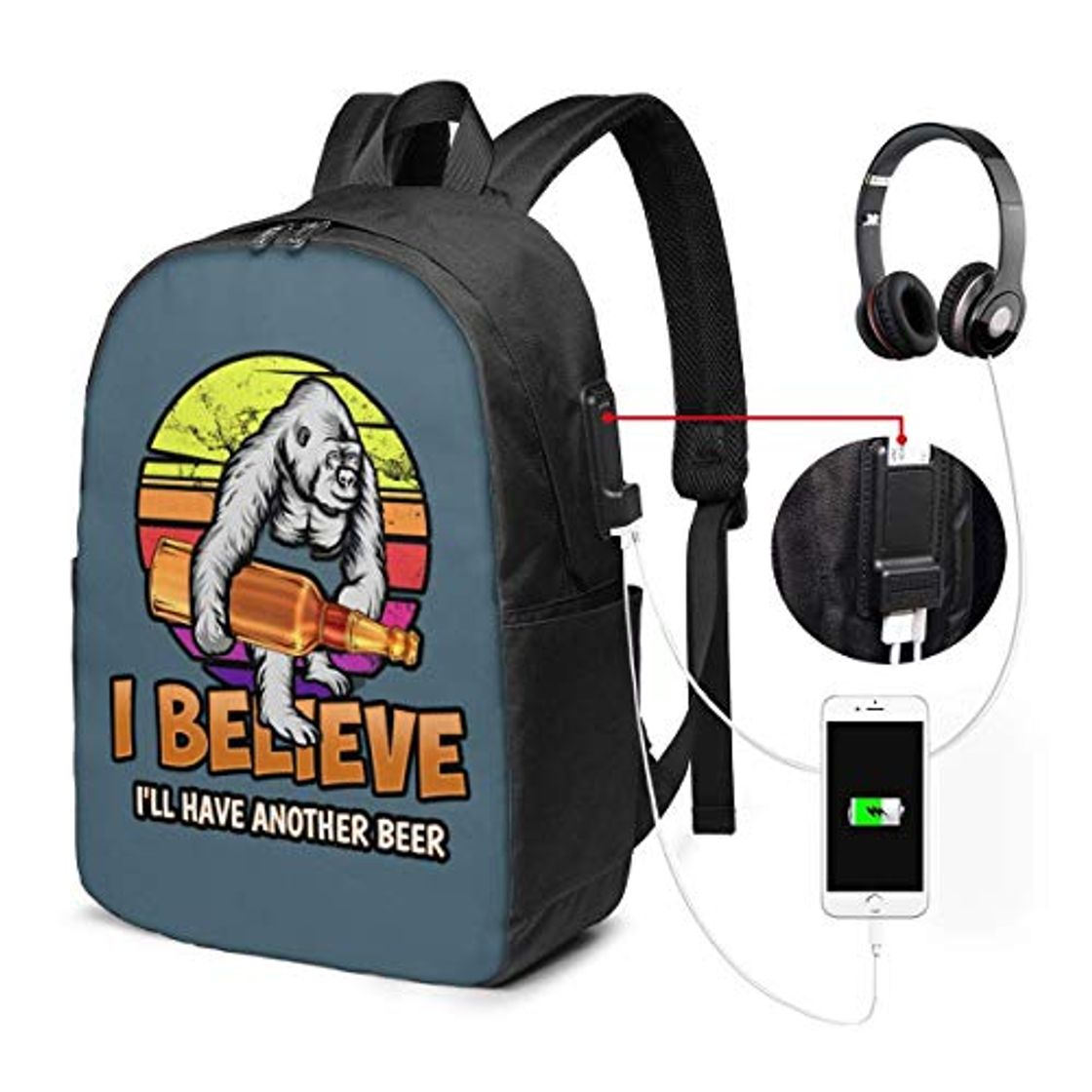 Moda Llynice Mochila Bigfoot Beer USB de 17 Pulgadas para portátil de Viaje