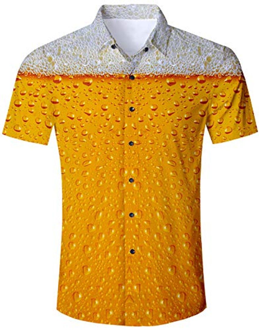 Fashion Loveternal Beer Camisa Hombre Camiseta Estampada Hawaiana Vacaciones Impresa 3D Funky Summer Cotton Floral Shirt Amarillo L