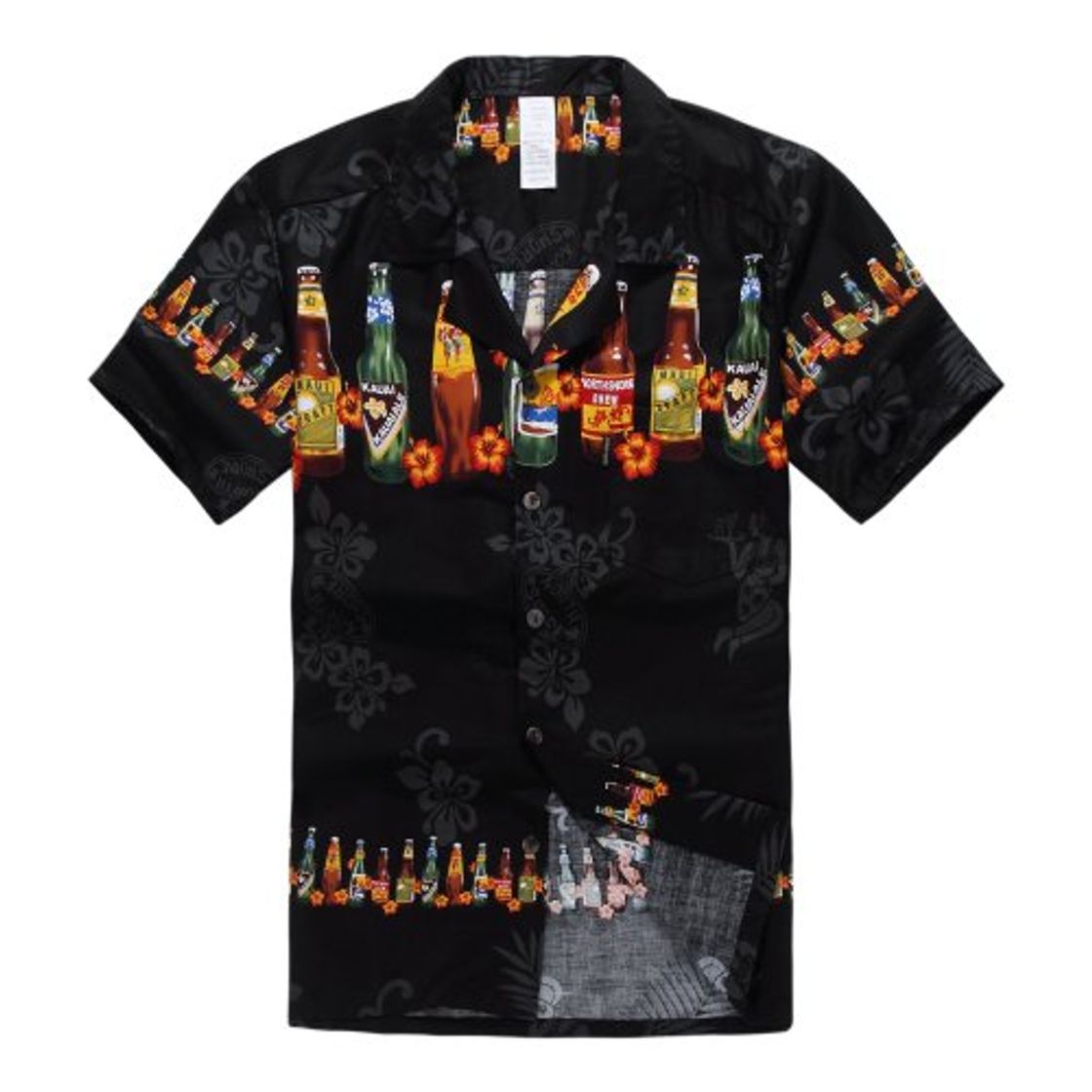 Fashion Palm Wave Hombres Aloha Camisa Hawaiana en Bottellas de Cerveza Negro S