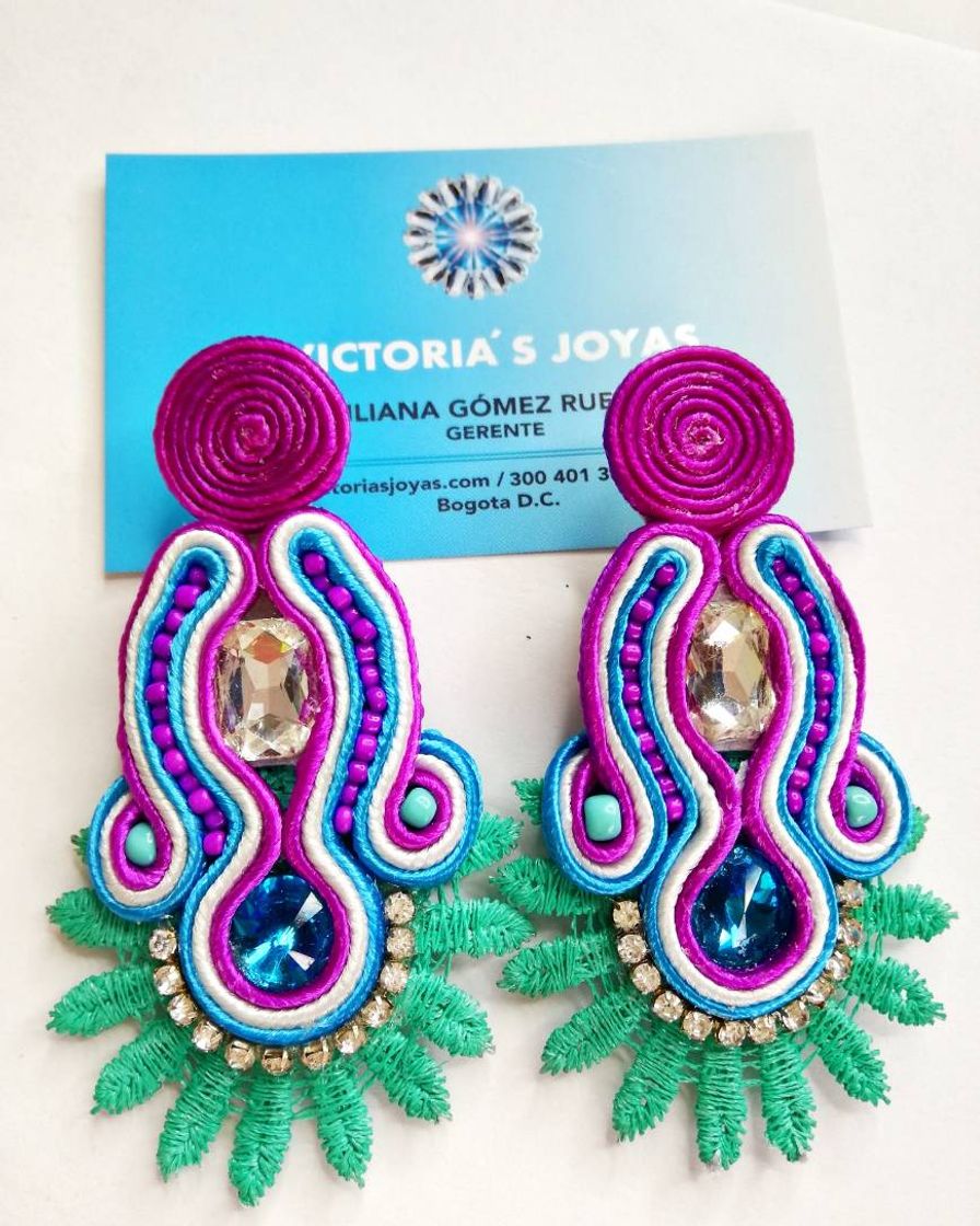 Moda Aretes en soutache violeta y azul