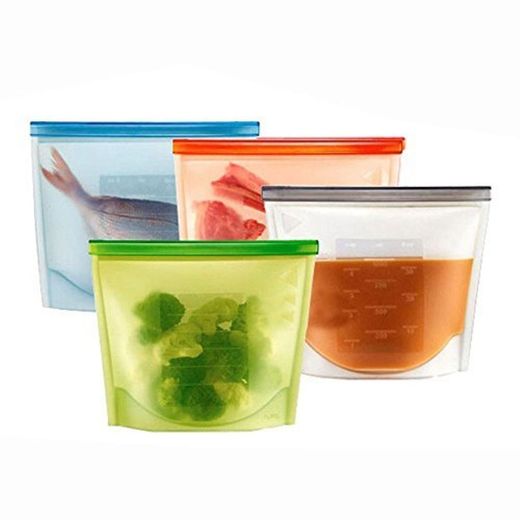 OFKPO 4pcs Silicona Reutilizable Alimentos Bolsa de Almacenamiento