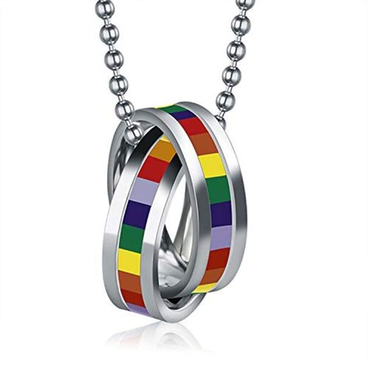 Collar Anillos Arcoiris Acero Inoxidable Orgullo Gay Regalo Hombre Mujer Joyería de