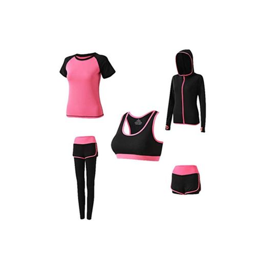 Kaiyei Conjunto Deportivo Mujer Fitness 5 Piezas Outfit Yoga Secado Rápido Elástico