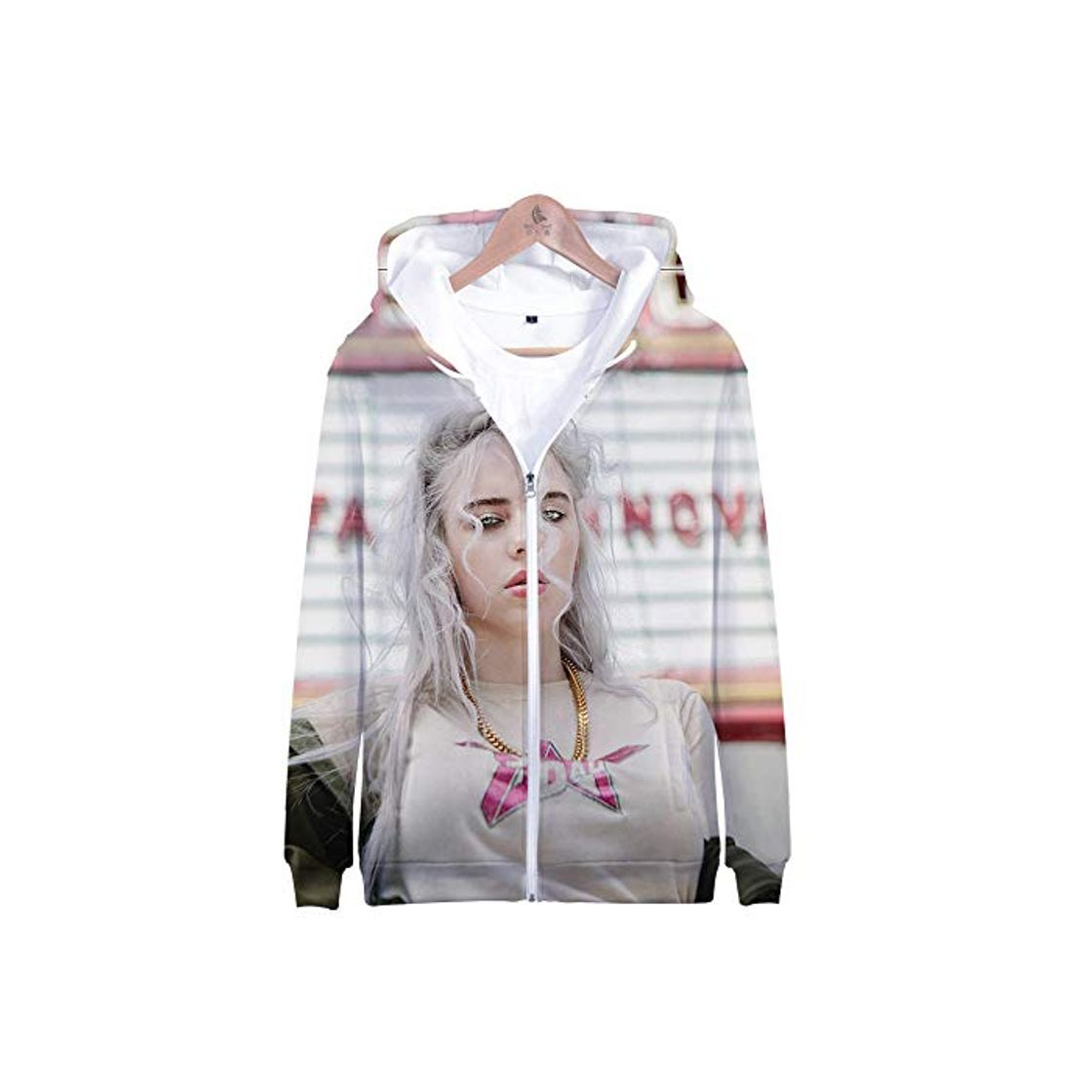 Social NOBRAND La Cantante Estadounidense Billie Eilish Sudadera con Capucha Unisex Impresa en 3D Sudadera con Capucha Talla Grande Sudadera con Cremallera