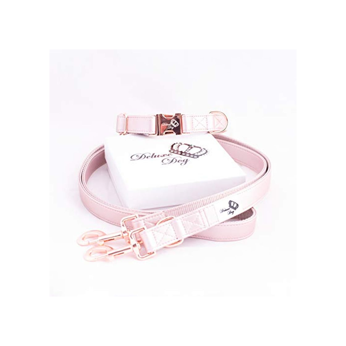 Product Deluxe Dog Rose Love. Collar de piel rosa