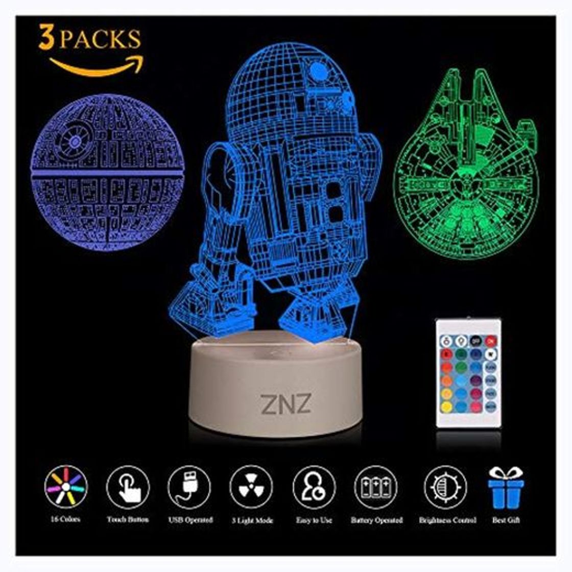 Elemento de la categoría hogar 3D LED Star Wars Luz de noche, Lámpara de ilusión Death Star