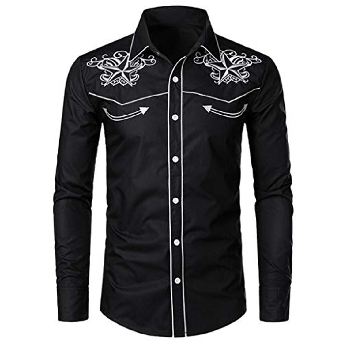 Fashion Luckycat Camisas Casual Hombre Camisa de Hombre Manga Larga Negocio Ajustado Botón Formal Retro Bordado Impresión Blusa Tops Camiseta para Hombre Camisa Slim Fit Business