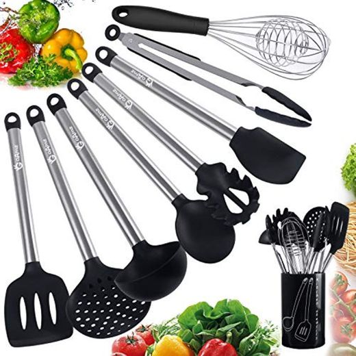 Kit Utensilios de Cocina Silicona Set Herramientas Antiadherentes de Cocción 9 Piezas