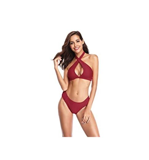 SHEKINI Mujeres Front Cross Bandage Bikini Floral impresión Inferior Traje de baño