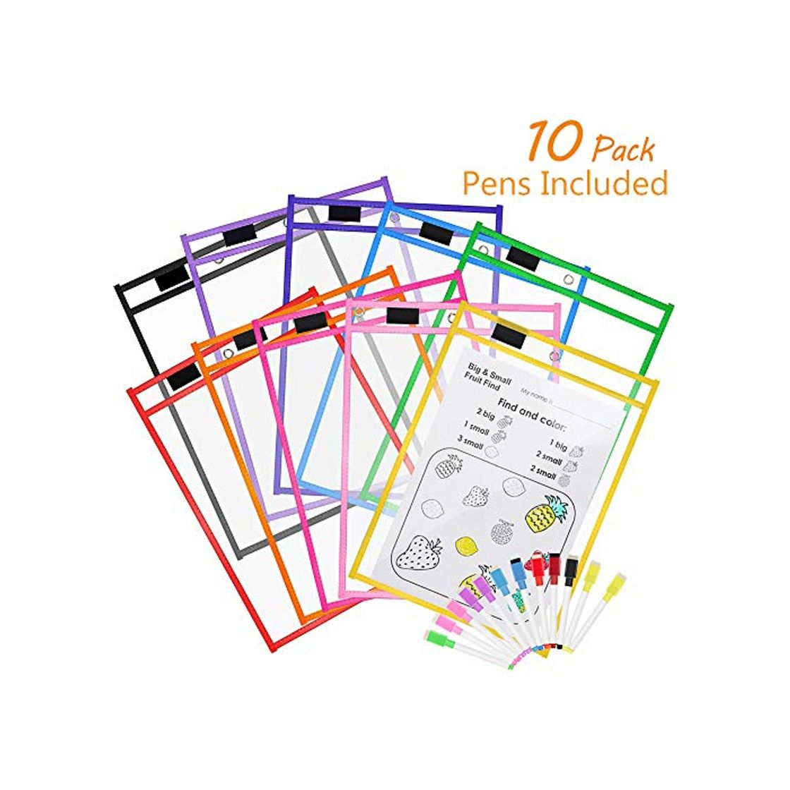 Productos 10 Pack Dry Erase Pockets, Opret Fundas Fichas de Papel de Gran