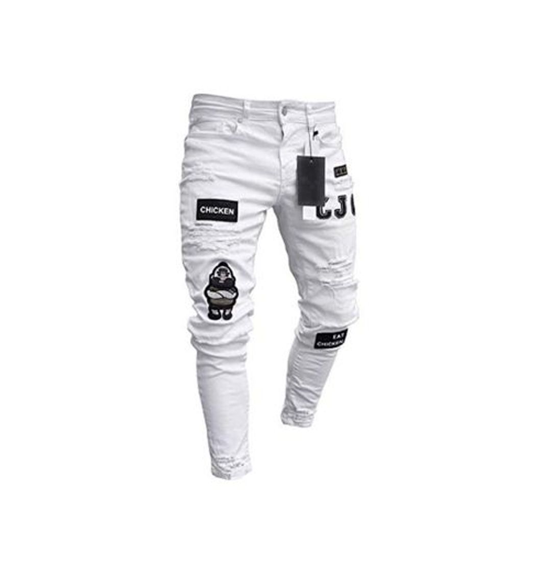 Social Pantalones Vaqueros Hombres Rotos Pitillo Slim Fit Skinny Pantalone Casuales Elasticos Agujero