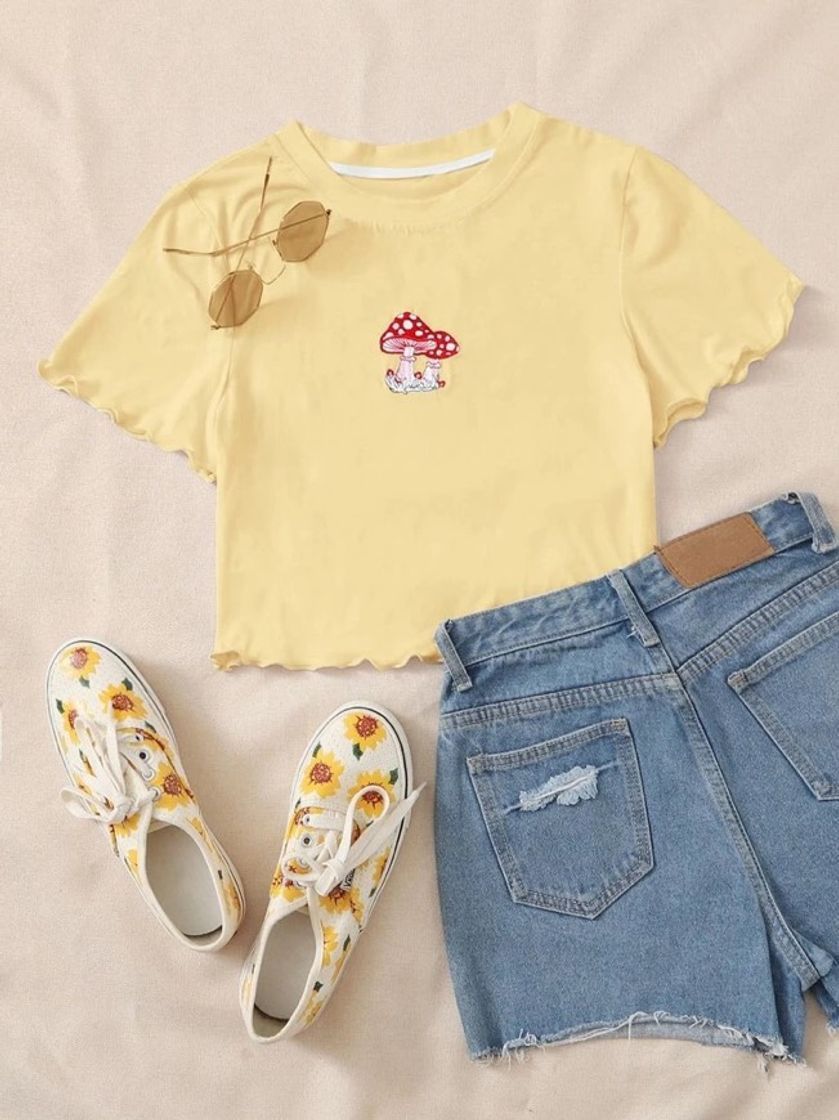 Product Mushroom Embroidery Crop Top