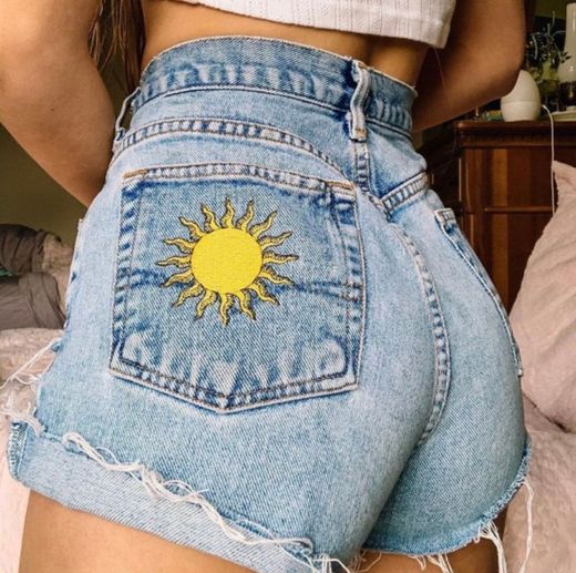 Retro casual sun embroidered denim shorts 🌞