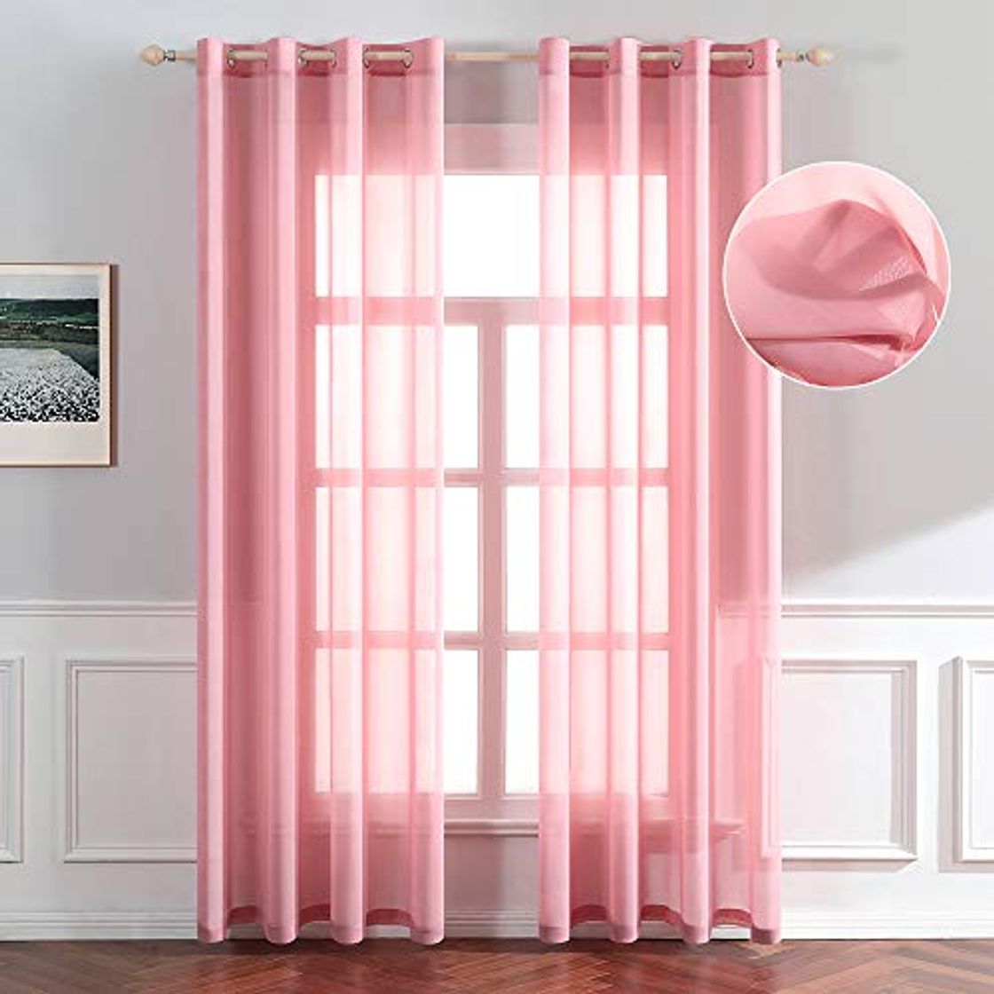 Product MIULEE Cortinas Chifón Poliéster Ojales Cortina Translucida de Dormitorio Moderno Ventana Visillos Salon para Sala Cuarto Dormitorio Comedor Salon Cocina Salón de 140x245cm Rosa