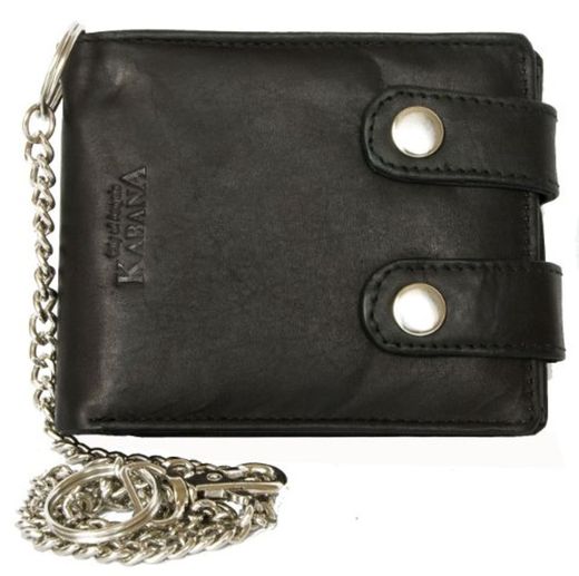 Billetera negro estilo motero de cuero con cadena de metal