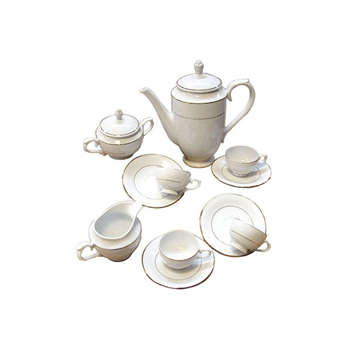 Product JUEGO DE CAFÉ 27 PIEZAS Modelo"BREMEN" Porcelana Blanca decorada con dos filos dorados