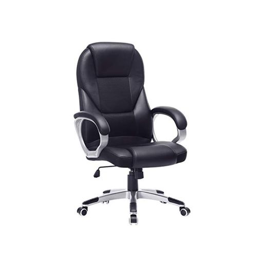 SONGMICS Silla giratoria de oficina estudio Ergonómica PU con ruedas Negro OBG22B