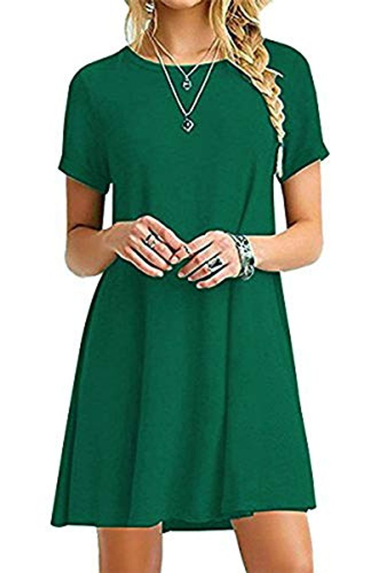 Social YOUCHAN Vestidos Mujer de Camiseta Suelto Casual Cuello Redondo Ocasional Sólida Mini