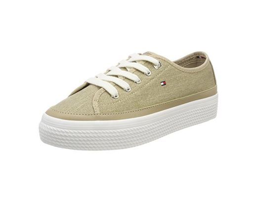 Tommy Hilfiger Glitter Textile Flatform Sneaker, Zapatillas para Mujer, Beige