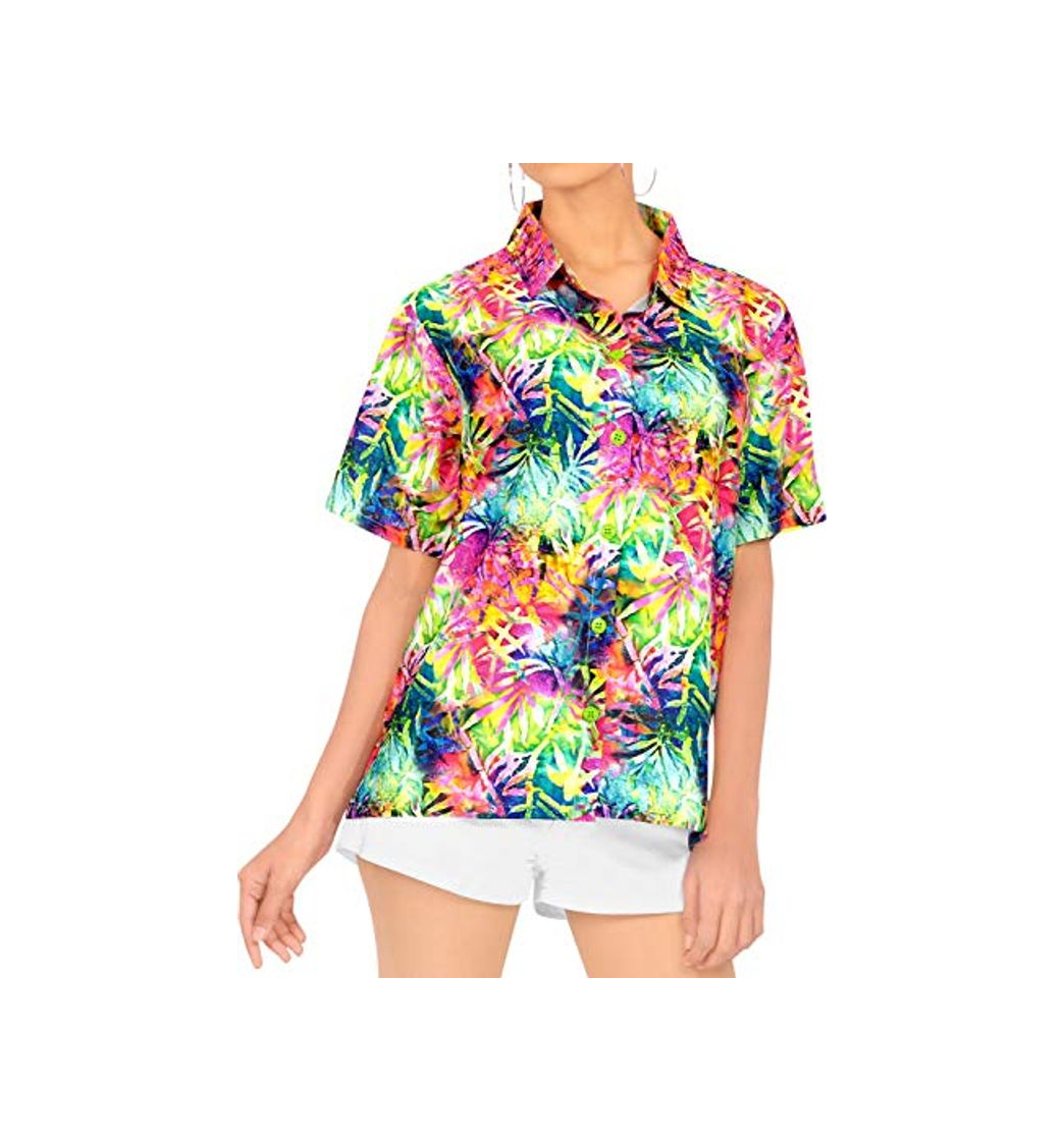 Fashion LA LEELA Blusas de Manga Corta Camisa Hawaiana de la Playa botón hacia Arriba el Traje de baño de natación de Varios XXL