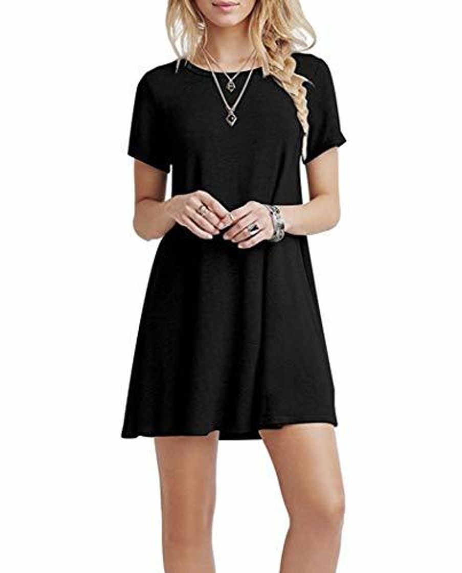 Social YOUCHAN Vestidos Mujer de Camiseta Suelto Casual Cuello Redondo Ocasional Sólida Mini
