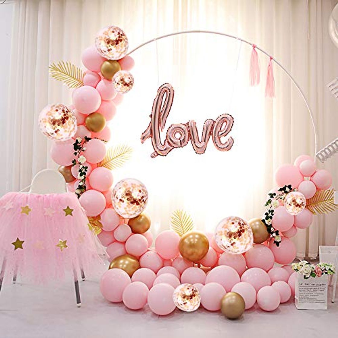 Product ATFUNSHOP Arco De Globos de Cumpleaños 5M 117PCS Globos Dorados Rosas y Globos Metalizados Transparentes Confeti para Boda Baby Shower Fiesta Decoración