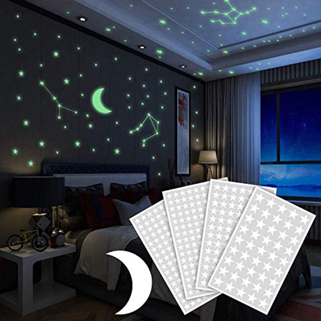 Social Yosemy Luminoso Pegatinas de Pared Luna y Estrellas Fluorescente Decoración de Pared