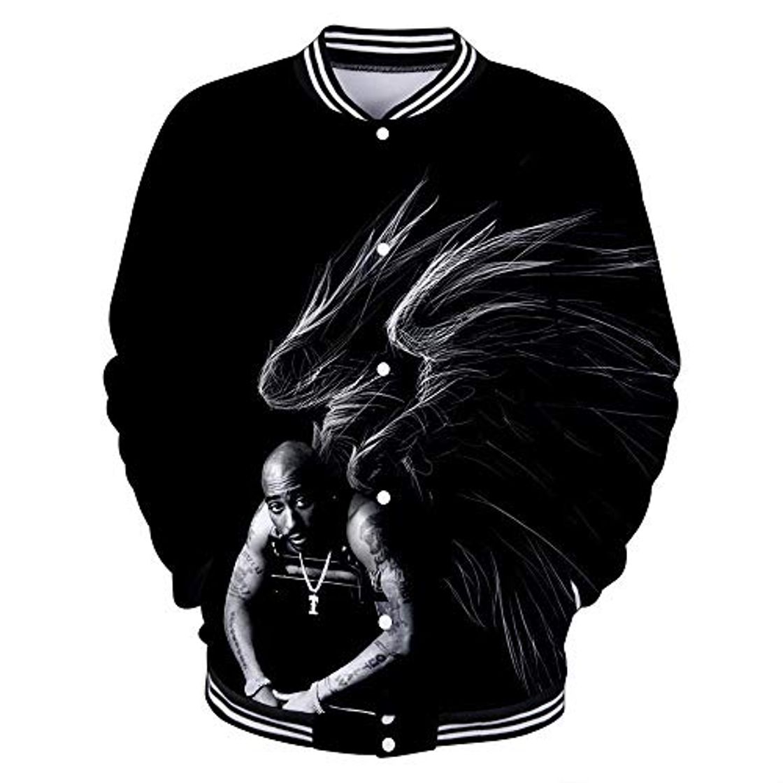 Moda Manga Larga Tupac Crewneck Béisbol Uniforme de béisbol 2Pac Handprint Rap Fit para Primavera y otoño