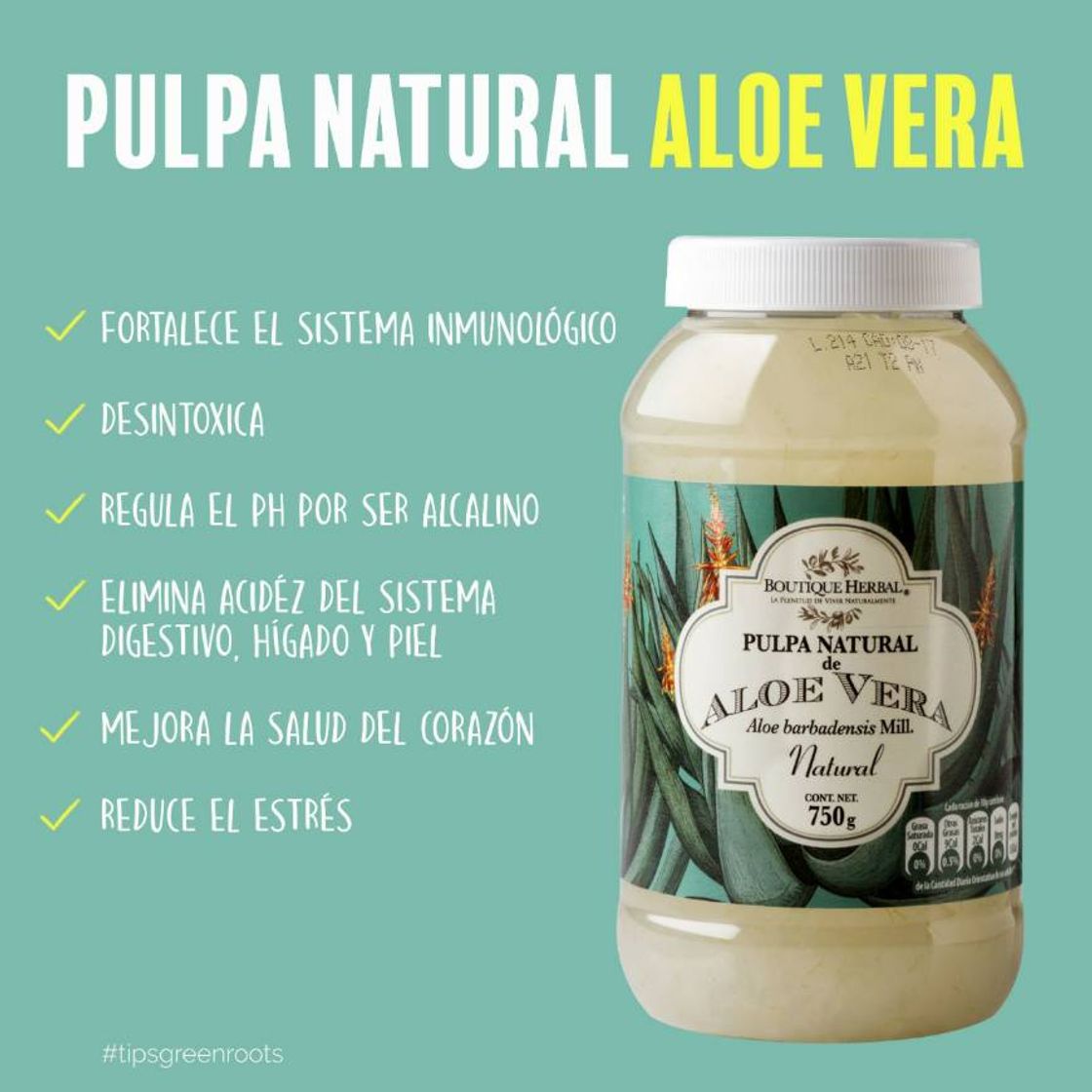 Producto PULPA DE ALOE VERA COMESTIBLE ORGÁNICO