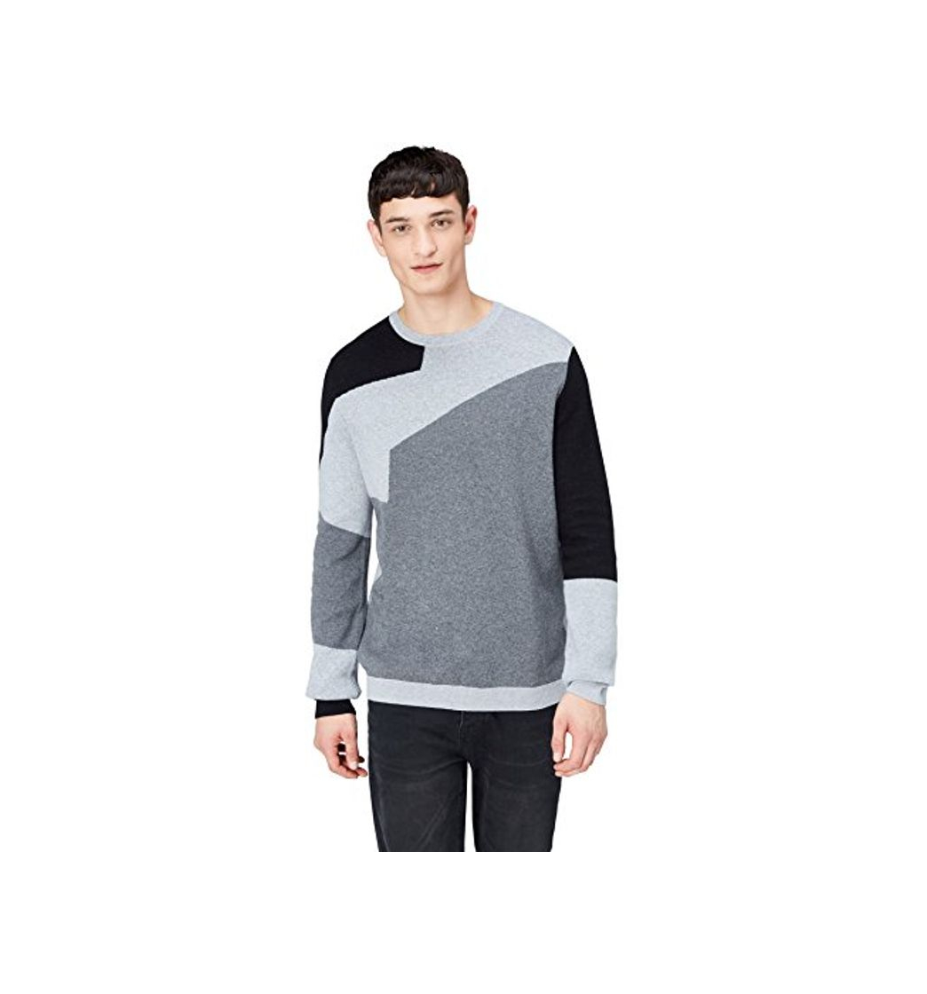 Social Marca Amazon - find. Jersey con Dibujo Geométrico para Hombre, Gris, M,