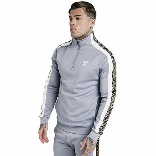 Moda Sik Silk Panelled Racer 1/4 Zip Funnel Neck - Grey