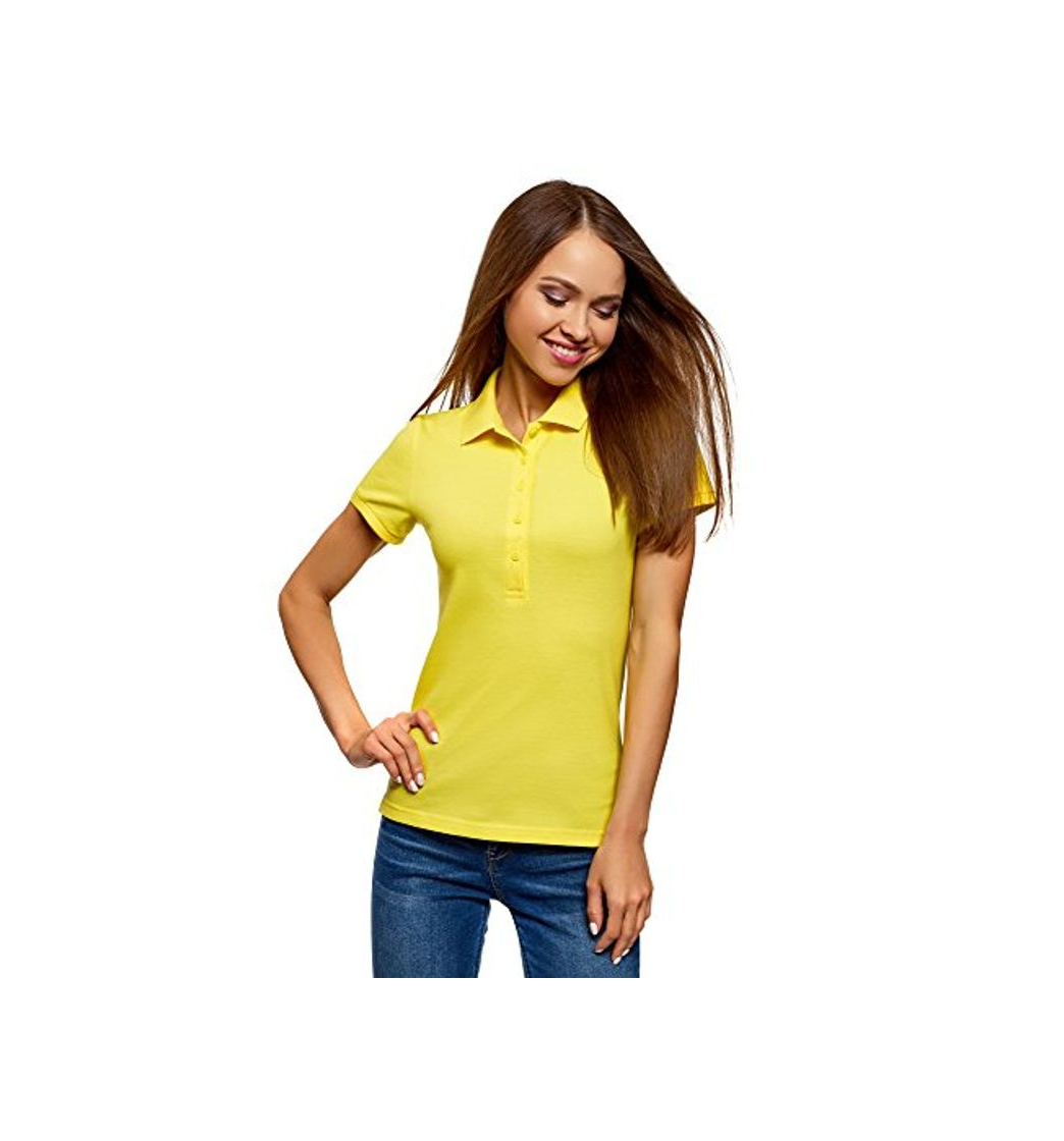 Fashion oodji Ultra Mujer Polo Básico de Tejido Piqué, Amarillo, ES 36