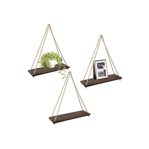 Mkouo Wood Wall Floating Shelf Rustic Hanging Swing Rope Shelves