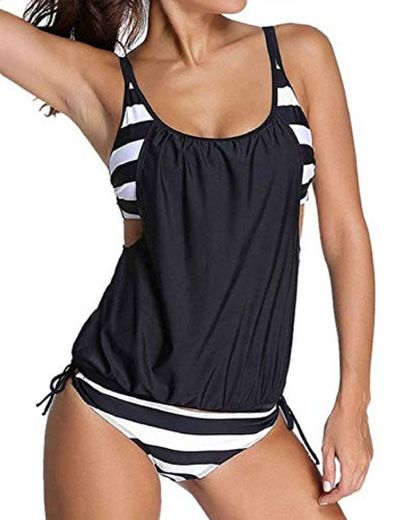 heekpek Traje de Baño de Dos Piezas Tankini Clásico de Rayas Mujer Push Up Más Tamaño Tankini Conjuntos de Dos Piezas Beachwear Swimsuit