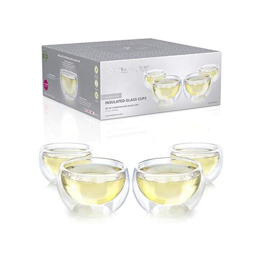 Tazas de Cristal Doble Teabloom – Juego de 4 Tazas Individuales para