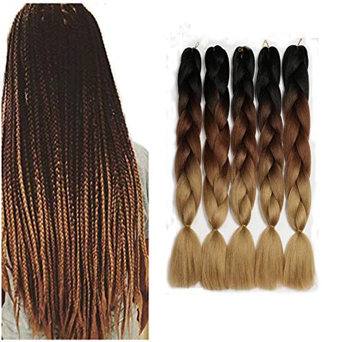 Producto Showjarlly 5 Piezas Ombre Jumbo Braid Pelo Sintético 24 Pulgadas 100g Kanekalon Extensiones de Trenzado de Cabello Para Ganchillo Trenzado Trenzado de Pelo