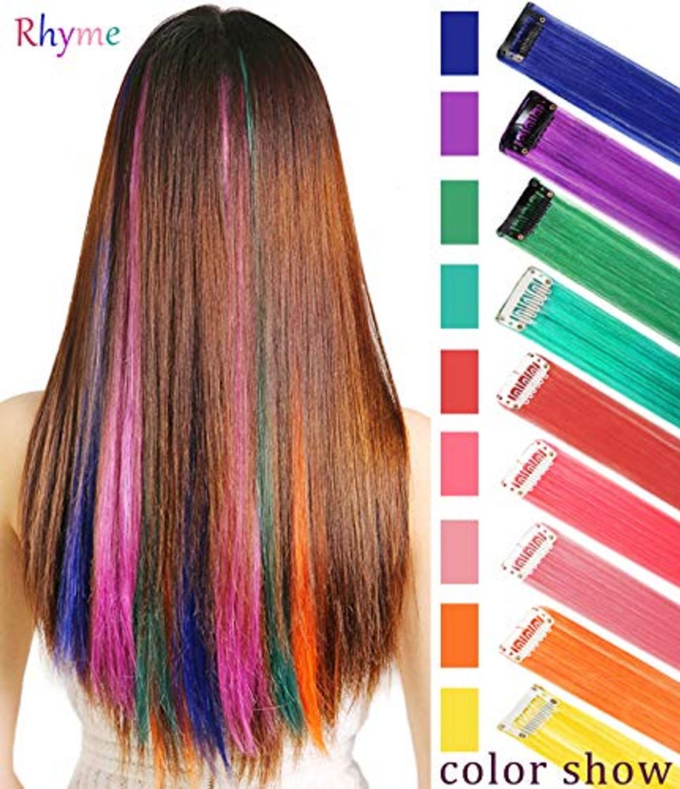 Products Rhyme Extensiones de Cabello Arco Iris Clip de Extensiones de Cabello de Color para niñas Muñecas Accesorios para el Cabello Wig Pieces For Kids 9 Piezas